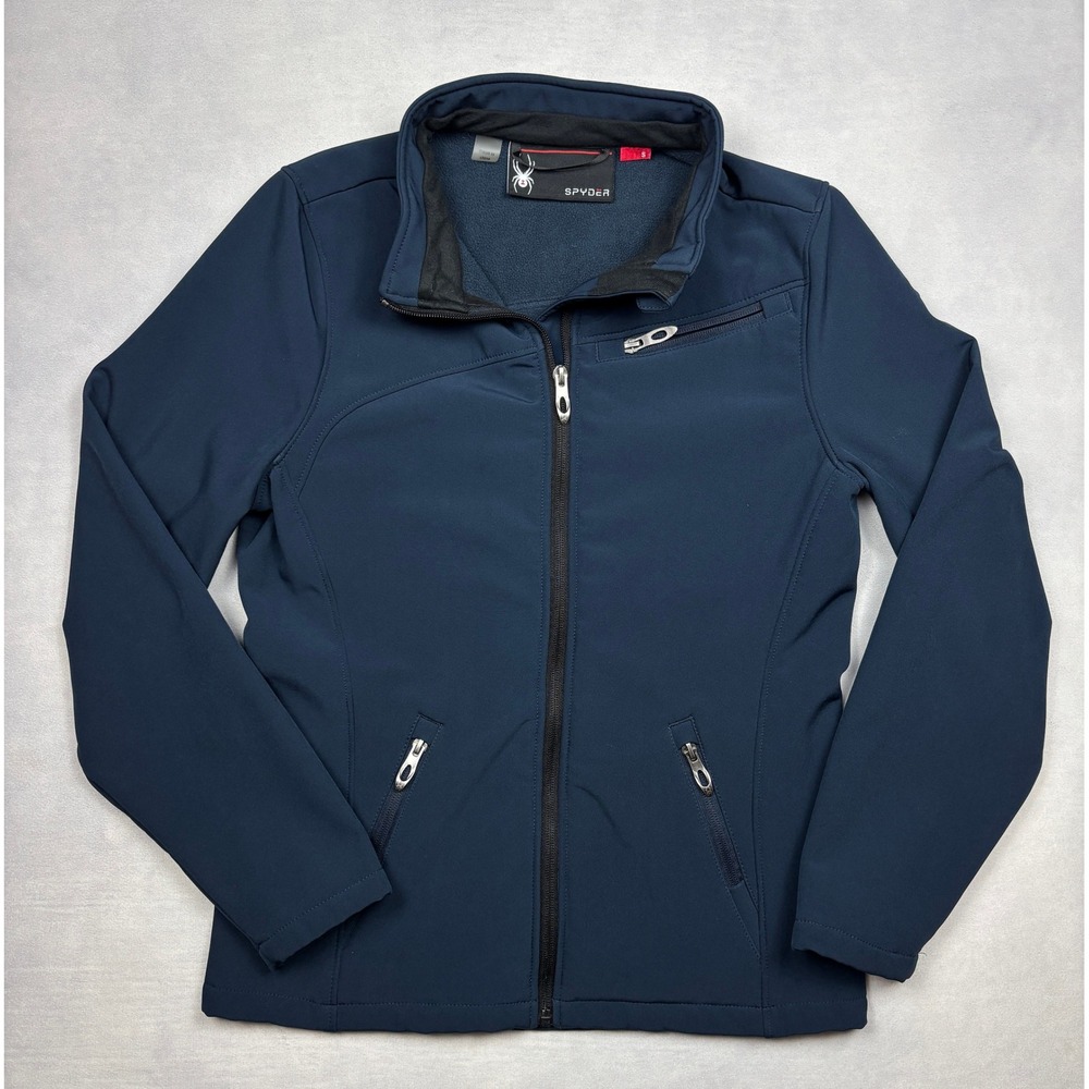 Spyder Womens Softshell Jacket Navy Blue Full Zip Fleece Lined Small RN 163133